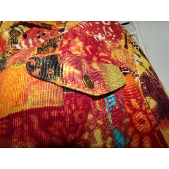 Chico's retro print soft corduroy shirt w pockets size 1 100% cotton So Pretty - Picture 2 of 5